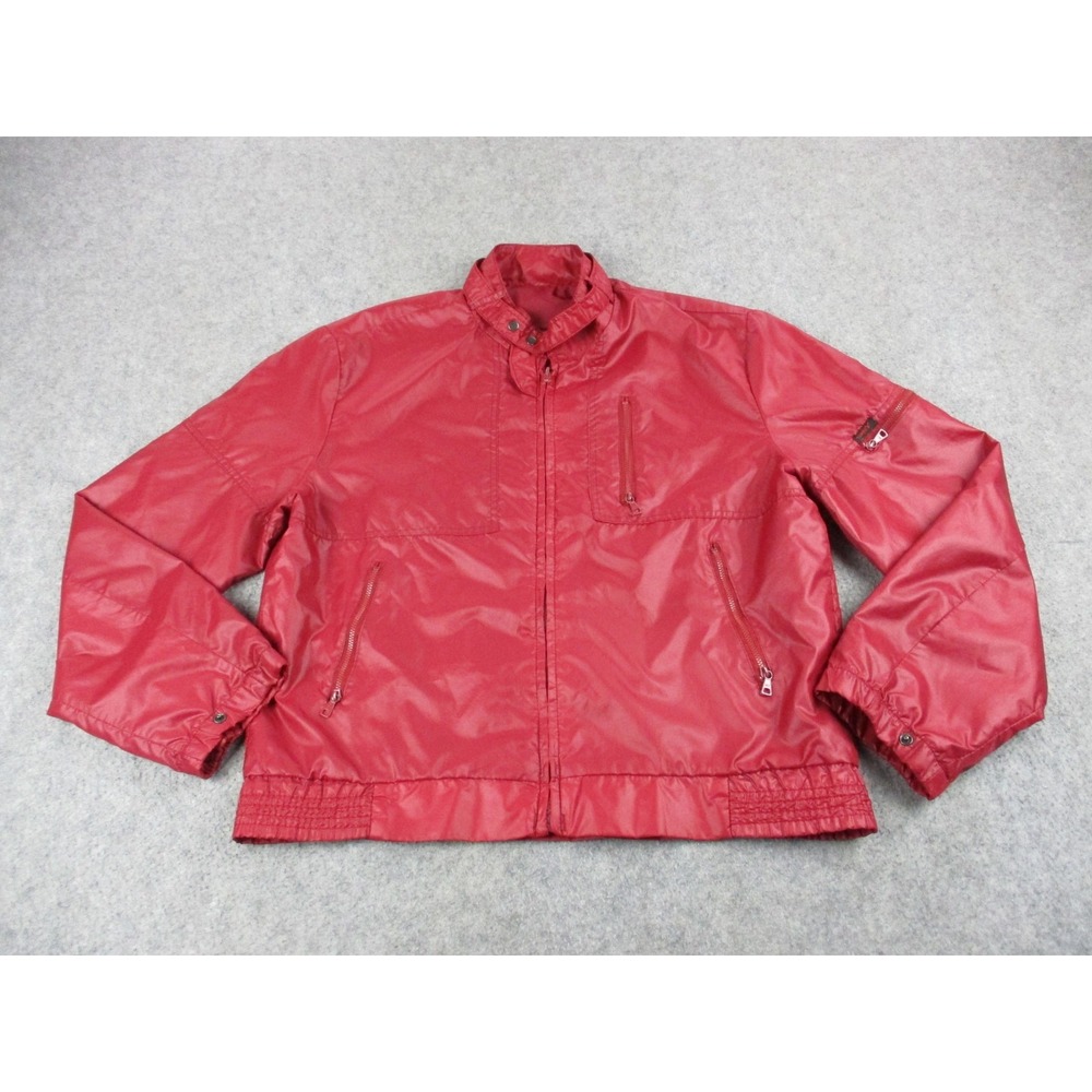 Silton Jacket Mens Medium Red Turbo S Moto Windbreaker ZIp Up Coat Vintage